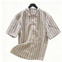 Chemise d'été pour homme à manches courtes, col rabattu, décontractée, infroissable, respirante, à rayures verticales personnalisées, boutonnée, en coton
