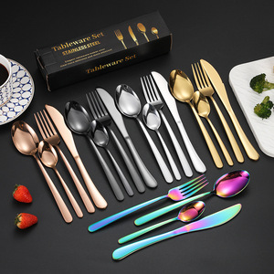ชุดช้อนส้อมสแตนเลส 24 ชิ้น สีเงิน สีทอง สีโรสโกลด์ สีรุ้ง ทนทาน สำหรับร้านอาหาร โรงแรม งานเลี้ยง อาหารค่ำ - Product Image 1