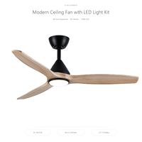 Ventilateur de plafond avec kit d'éclairage LED de 44 pouces, moteur DC, 3 pales en pin massif, télécommande WiFi pour salon et chambre à coucher