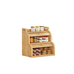 Boîte à pain en bambou à double couche avec couvercle roulant et poignées pour le rangement sur le comptoir de cuisine - Product Image 5
