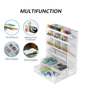 ที่จัดระเบียบโต๊ะทำงานพร้อมลิ้นชัก อุปกรณ์สำนักงาน กล่องเก็บของ ชั้นวางติดผนังแบบตาข่ายโลหะ 9 ช่อง ที่ใส่ดินสอ - Product Image 4