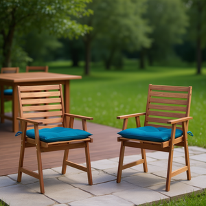 Sillas de Patio de Madera de Acacia con Cojines Azules, Juego de Muebles de Exterior de Primera Calidad, Silla de Jardín Moderna y Rústica, Diseño de Madera Sólida - Product Image 2