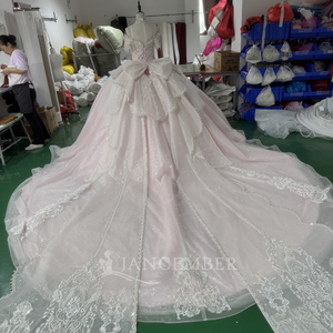 Robes de soirée modernes rose princesse, robes de bal formelles en organza rose avec appliques en dentelle, dos nu, longueur ras du sol, pour Quinceañera - Product Image 6