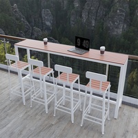 Table de bar et chaises modernes d'extérieur, imperméables, avec base en fer, pour 4 personnes, table longue rectangulaire pour petite cour