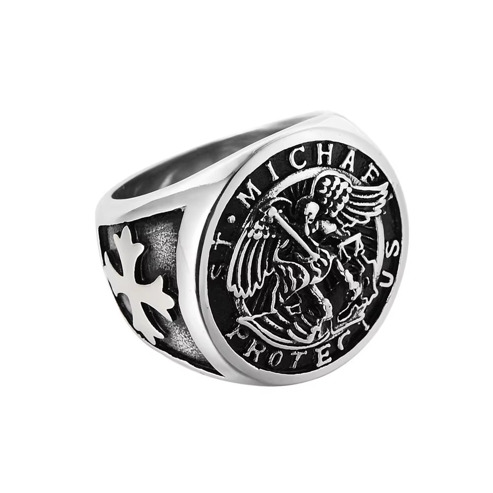 Stainless Steel Amulet Ring Ancient Greek Mythology Battle Angel