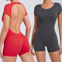 YIYI Combinaison Courte à Dos Ouvert et Manches Courtes, Col Rond, avec Coussinets Amovibles, Effet Ventre Plat et Rehaussement des Fesses, Combinaison de Sport
