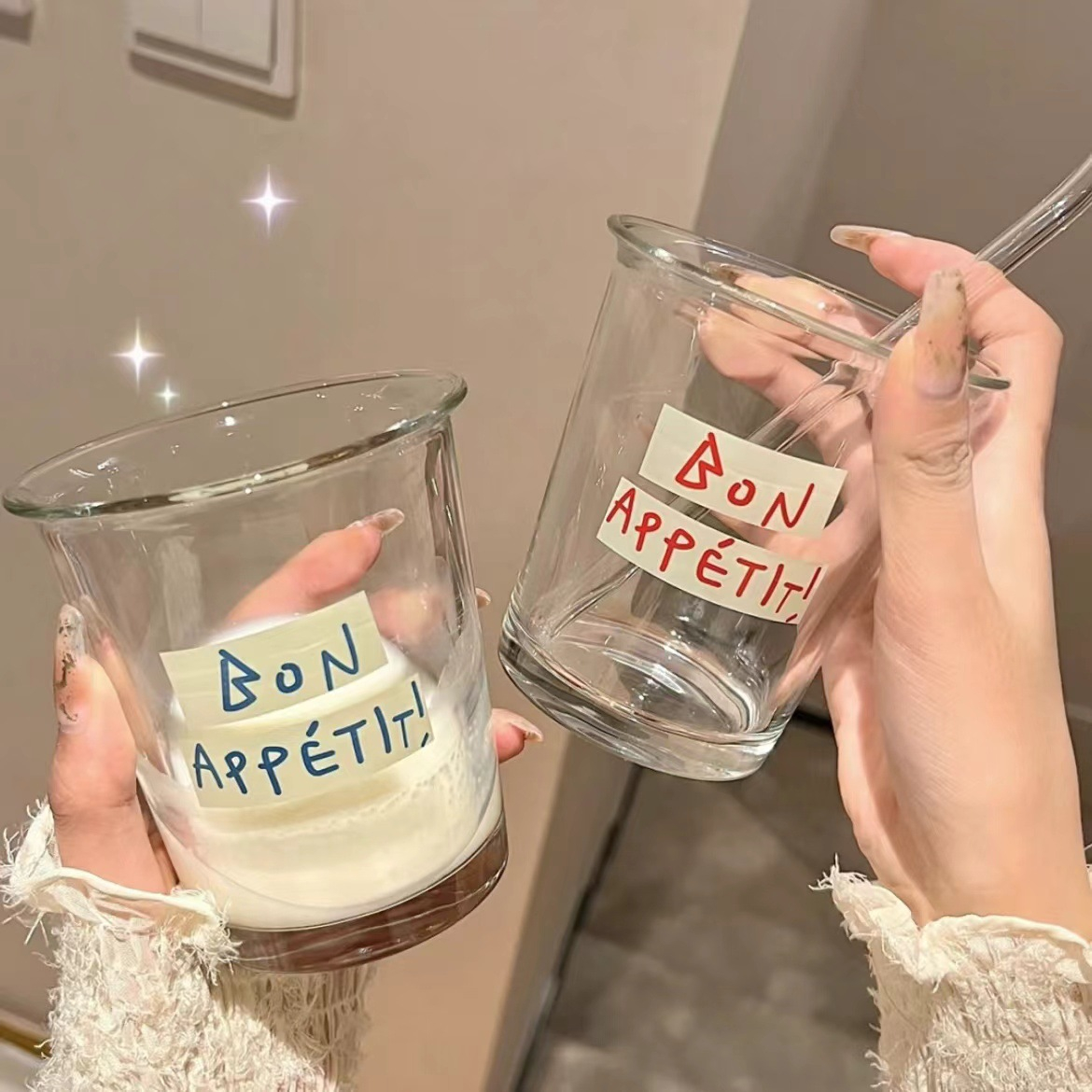 L12 Flipped Korean Glass Mug Milk Tea Coffee Cups Alphabet Printing Espresso Glasses Cold Drinking Mugs