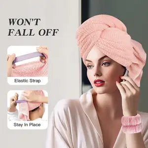 Gaufre grande microfibre tête serviettes wrap pour les femmes bouclés soin des cheveux séchage serviette turban pour cheveux mouillés séchage rapide