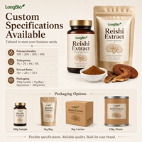 Poudre d'extrait de champignon Reishi LongBio, Ganoderma Lucidum, corps fruiteur, polysaccharides bêta-glucanes pour capsules, boissons, OEM, en vrac