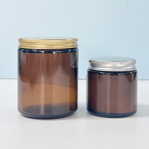 High Quality 2oz 4oz 8oz 16oz <b>Empty</b> Green Amber Glass Candle <b>Jars</b> With Lids for Scent Candles - Product Image 1