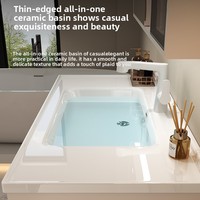 Armoire de salle de bain moderne intelligente en bois crème intégrée en céramique lavabo évier étanche pour appartement ou hall d'utilisation