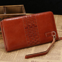 Pochette pour homme en cuir véritable, classique et élégante, avec décoration tressée en cuir, porte-cartes multiples, portefeuille long