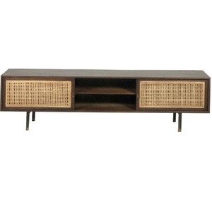Soporte de TV Desmontable con Puerta Corredera de Ratán, Mueble para Sala de Estar - Product Image 1