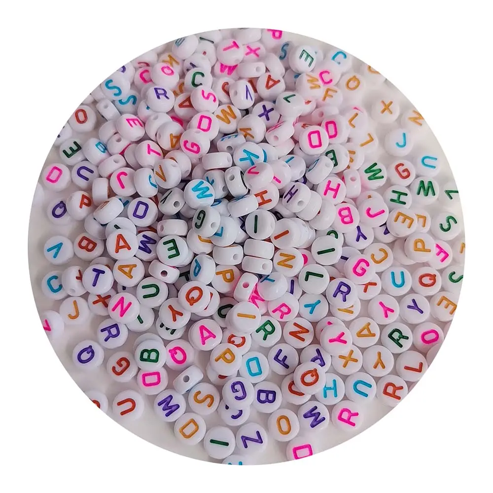 Pulseira de contas acrílicas com letras em cores mistas, contas planas com alfabeto solto, espaçador para fazer joias, acessórios DIY, plástico lucite
