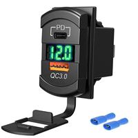 Cargador USB con Voltímetro Tipo Interruptor Basculante, Cargador USB QC3.0 PD con Voltímetro para Automóvil, Barco, RV