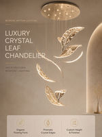 Lustre en cristal de luxe en forme de feuille, luminaire suspendu en or titane, lampe LED pour escalier, hôtel, villa, salle de banquet