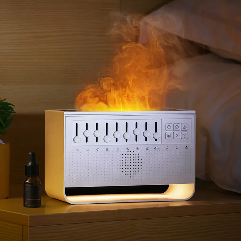 Pink Noise Breathing LED Flame Fire Humidifier Night Lights Rest Sound Baby Sleep Music White Noise Machine With Aroma Diffuser