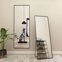 Miroir pleine longueur réglable 50*160cm, noir, HD, avec cadre en alliage d'aluminium, verre trempé, design moderne, utilisation décorative pour salle de bain