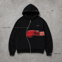Sweat-shirts à capuche imprimés pour hommes, fermeture éclair unisexe, fermeture éclair incurvée, sweat-shirt graphique noir, coupe ample, streetwear, personnalisable OEM ODM, vente en gros