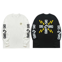 T-shirt Streetwear Homme Personnalisable OEM ODM Noir Uni Oversize à Manches Longues avec Petit Badge Poitrine et Impression Texte Verticale