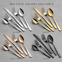 Ensemble de couverts en acier inoxydable de qualité supérieure, poli miroir, robuste, manche plat moderne, pour les restaurants et hôtels de luxe