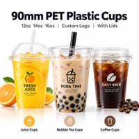 Gobelets en plastique PET personnalisés imprimés de 90 mm, 10 oz, 12 oz, 14 oz, 16 oz, gobelets en plastique jetables transparents avec couvercles, gobelets pour café glacé, gobelets pour smoothies