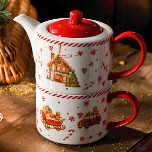 Collection de Noël Gingerbread Zest : Ensemble de <span class=keywords><strong>vaisselle</strong></span> <span class=keywords><strong>jetable</strong></span> décorative en céramique, assiettes et tasses en porcelaine rouge - Product Image 3