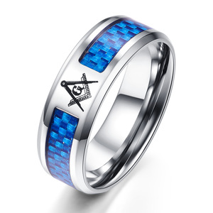 Freemason Stainless Steel Band <b>Ring</b> <b>for</b> <b>Men</b> | Carbon Fiber Inlay with Masonic Symbol | Polished Modern Statement Jewelry - Product Image 5