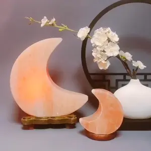 Hot Selling Himalyan Moon Shape Salt Lamp with Wooden Base Authentic from Pakistan