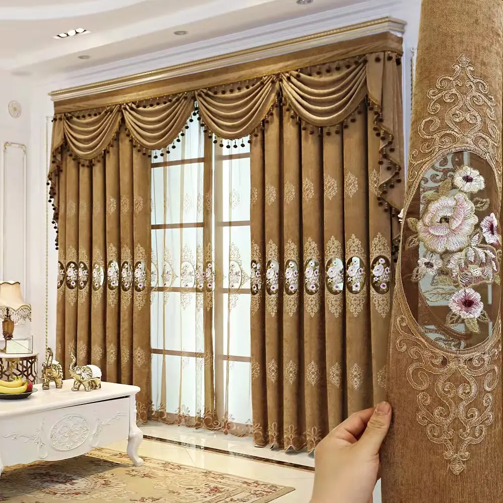 Оконные шторы с вышивкой и привлекательным балдахином, европейские Роскошные прозрачные Занавески Из Бисера для гостиной