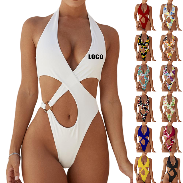 Sexy Women's One Piece Swimsuits Cutout High Waist Tummy Control V-Neckline Swimwear Bathing Suit Bikini for Summer