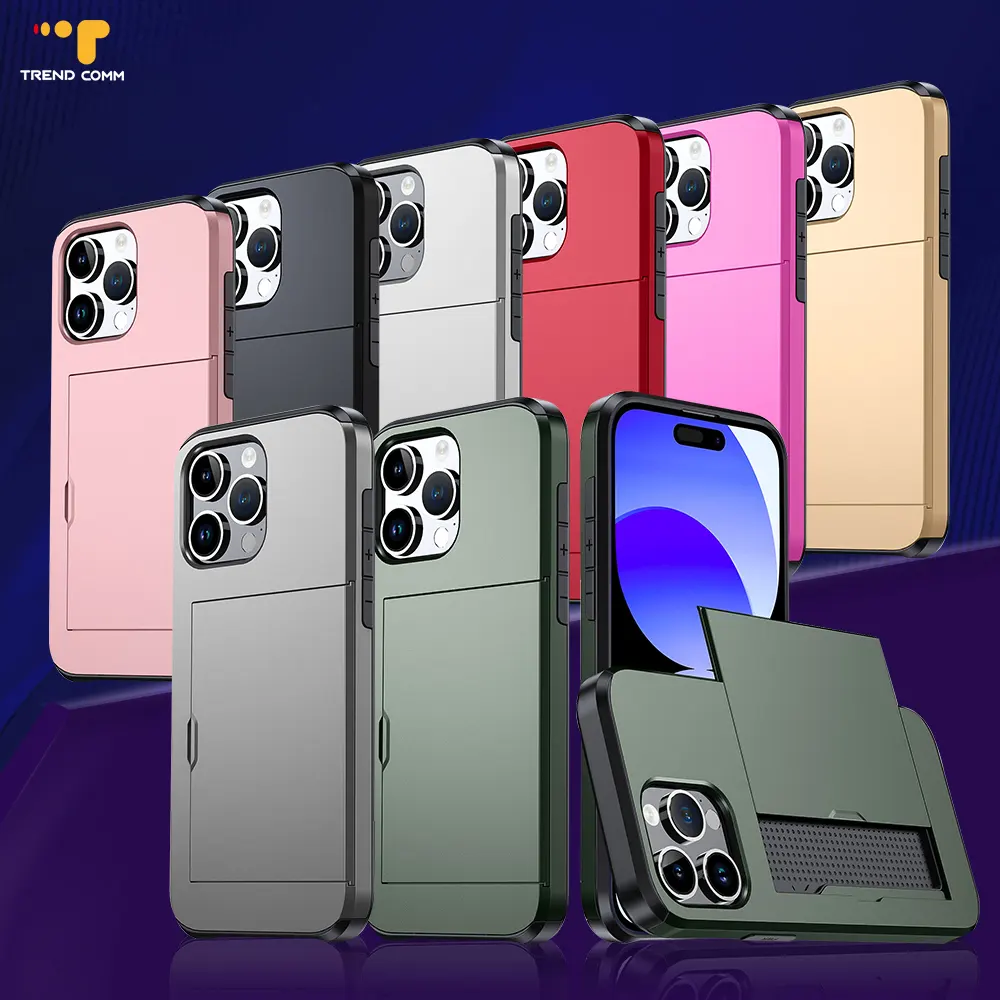 Torras Pstand Mag Serie Luxe Voor Iphone 15 Card Case Hard Pc Materiaal Met Logo Compatibel Met Telefoon Merk