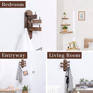 Walnut <b>Wood</b> Foldable <b>Coat</b> <b>Hook</b> WallMounted Clothing Organizer for Bedroom SpaceSaving Durable Design Easy Installation - Product Image 3