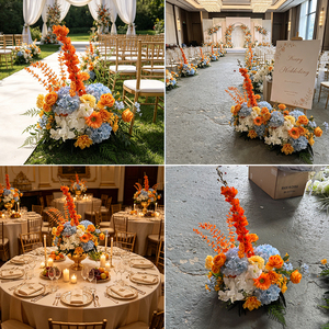 Luxurious Orange Blue Silk Faux Floral Arrangement Gladioli <b>Hydrangeas</b> Dahlias-Handmade Realistic Christmas Chinese New Year - Product Image 2