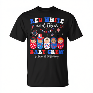 T-shirt rouge, blanc et bleu pour infirmière d'accouchement, design patriotique du 4 juillet - Product Image 2