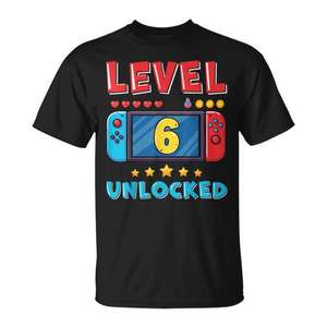 T-shirt Gamer Boy pour le 6e anniversaire, design niveau 6 débloqué, pour enfants de 6 ans - Product Image 1