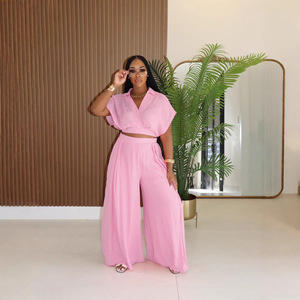 PASUXI Fashionable Custom <strong>Lounge</strong> Wear Sets <strong>Women</strong> Elastic Casual Female Pure Color Skinny Short Sleeve Cropped Top Wide-leg <strong>Pants</strong> - Product Image 2