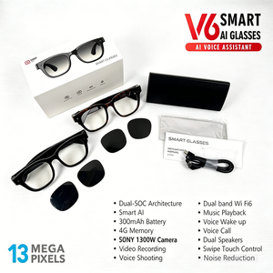 แว่นตาอัจฉริยะ V6 กล้อง 13MP ระบบป้องกันภาพสั่นไหว EIS บันทึกวิดีโอ 1080P แปลภาษาแบบเรียลไทม์ด้วย AI โทรออกและฟังเพลงผ่านบลูทูธ บันทึกการประชุม - Product Image 6