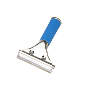 Grattoir à verre en acier inoxydable avec manche bleu, outil de nettoyage durable pour le verre et l'élimination des adhésifs - Product Image 1