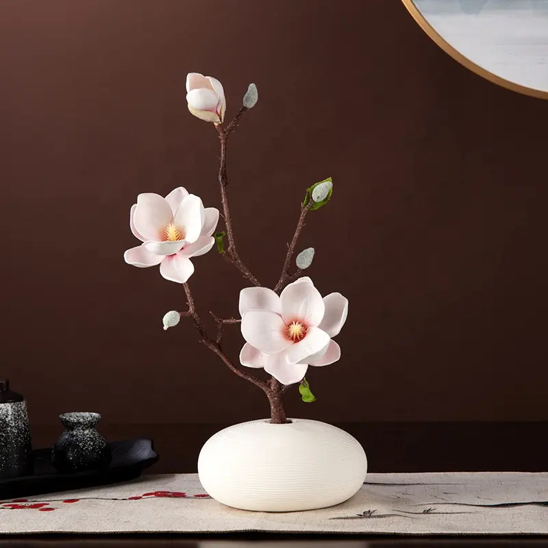 JCF278 High Simulation Fake Centerpiece Flower Real Touch White Artificial Flowers Magnolia For Diy Bouquet Floral Home Decor
