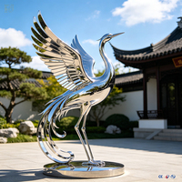 Maßgefertigte Große Edelstahl-Spiegel-Kranich-Skulptur Metallische Rotkronen-Kranich-Statuen-Set für Teich, Park & Kommerzielle Landschaftskunst