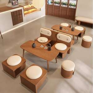 Conjunto de Muebles de Comedor Estilo Rústico con Sofá Montado en la Pared, Mesa y Sillas para Restaurante, Cafetería o Tienda de Té con Leche - Product Image 3