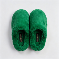 Pantoufles d'intérieur en fausse fourrure pour femme, vert émeraude, à bout fermé, douces et moelleuses, avec logo personnalisé, vente en gros, marque privée