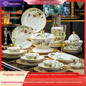 Vaisselle en porcelaine fine Jingdezhen, bols à bord doré, bols en céramique pour la maison, ensembles cadeaux, assiettes de dîner, vente en gros - Product Image 1