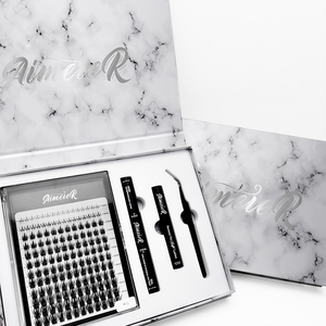 Kit de Extensiones de Pestañas de Pelo Sintético Sin Nudos, Hechas a Mano, en Racimos Individuales, con Adhesivo y Sellador - Product Image 1