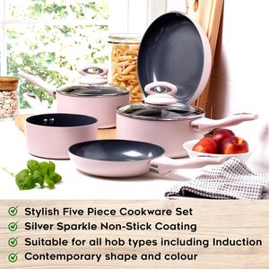 Wholesale <strong>Kitchenware</strong> <strong>Pink</strong> Aluminum Non-Stick Induction Compatible Multi-Piece <strong>Cookware</strong> Sets Multi-Layer Base Coating Glass Lid - Product Image 5