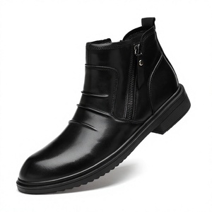 Bottes en cuir d'hiver mi-mollet, style britannique, formelles et décontractées, tendance, avec fermeture éclair latérale, respirantes, antidérapantes, résistantes à la neige, chaudes, pour le travail - Product Image 1