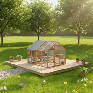 Maison pour chat en bois, mobilier d'extérieur pour animaux de compagnie avec toit et panneaux en maille, grande taille, design moderne, utilisable toute l'année - Product Image 2