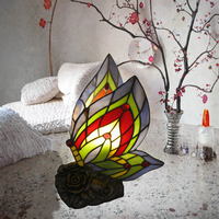 Lampe de table papillon en vitrail, veilleuse LED à intensité variable, bouton poussoir E26, 3000K, décoration de salle de lecture