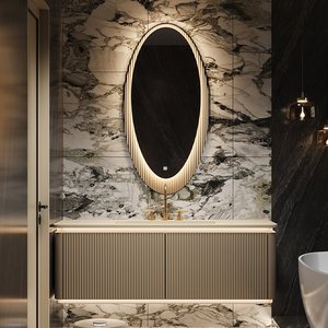 Modern Light Luxury Lacquer MDF <b>Wall</b>-Mounted Vanity Combo Integrated Basin Moisture-Proof Smart <b>Mirror</b> Bathroom Cabinet - Product Image 1